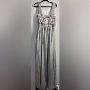 Wishlist Apparel maxi dress featuring a light gray/sage crochet dress